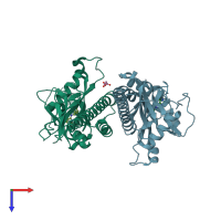 PDB entry 3t4k coloured by chain, top view.