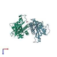PDB entry 3t4o coloured by chain, top view.