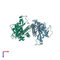 PDB entry 3t4s coloured by chain, top view.