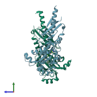 PDB entry 3t4t coloured by chain, side view.