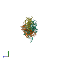 PDB entry 3t56 coloured by chain, side view.