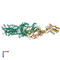 PDB entry 3t56 coloured by chain, top view.