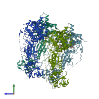 PDB entry 3t58 coloured by chain, side view.