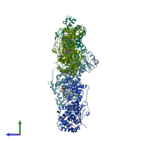 PDB entry 3t59 coloured by chain, side view.