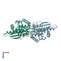 PDB entry 3t5d coloured by chain, top view.