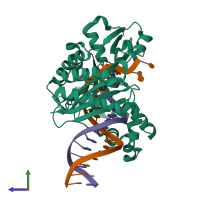 PDB entry 3t5h coloured by chain, side view.