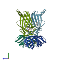 PDB entry 3t5i coloured by chain, side view.