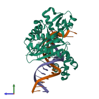 PDB entry 3t5l coloured by chain, side view.