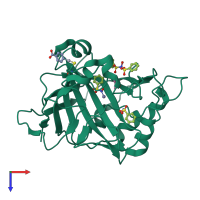 Monomeric assembly 1 of PDB entry 3t5u coloured by chemically distinct molecules, top view.