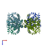 PDB entry 3t6a coloured by chain, top view.