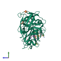 PDB entry 3t6i coloured by chain, side view.