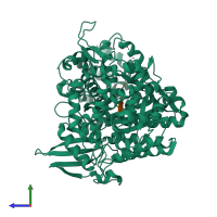 PDB entry 3t6j coloured by chain, side view.