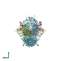 PDB entry 3t6q coloured by chain, side view.