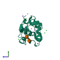 PDB entry 3t6u coloured by chain, side view.