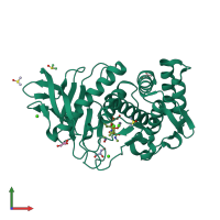 PDB entry 3t73 coloured by chain, front view.