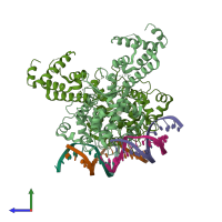 PDB entry 3t79 coloured by chain, side view.