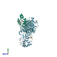 PDB entry 3t7k coloured by chain, side view.