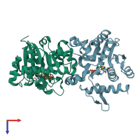 PDB entry 3t7n coloured by chain, top view.