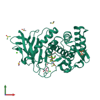 PDB entry 3t87 coloured by chain, front view.