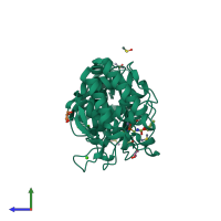 PDB entry 3t87 coloured by chain, side view.
