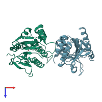 PDB entry 3t8b coloured by chain, top view.