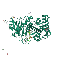 PDB entry 3t8c coloured by chain, front view.