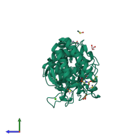 PDB entry 3t8f coloured by chain, side view.