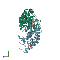 PDB entry 3t8k coloured by chain, side view.