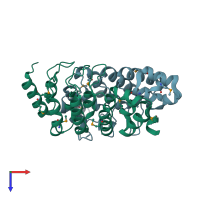 PDB entry 3t8k coloured by chain, top view.