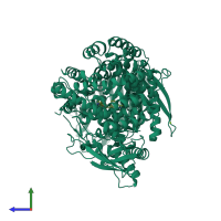 PDB entry 3t8v coloured by chain, side view.