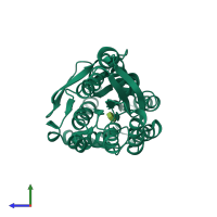 PDB entry 3t95 coloured by chain, side view.