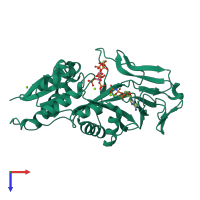 PDB entry 3t9d coloured by chain, top view.