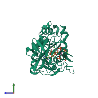 PDB entry 3t9e coloured by chain, side view.