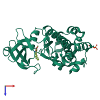 PDB entry 3t9i coloured by chain, top view.