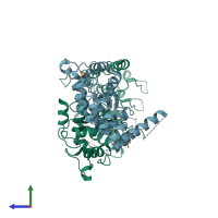 PDB entry 3t9k coloured by chain, side view.