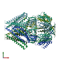 PDB entry 3t9n coloured by chain, front view.