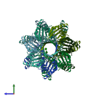 PDB entry 3t9n coloured by chain, side view.
