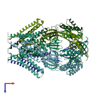 PDB entry 3t9n coloured by chain, top view.