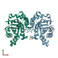 PDB entry 3ta6 coloured by chain, front view.