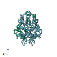 PDB entry 3ta6 coloured by chain, side view.