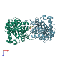 PDB entry 3ta6 coloured by chain, top view.