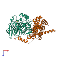 PDB entry 3tac coloured by chain, top view.