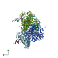 PDB entry 3tag coloured by chain, side view.
