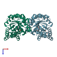 PDB entry 3tak coloured by chain, top view.