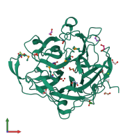 PDB entry 3taw coloured by chain, front view.