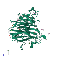 PDB entry 3taw coloured by chain, side view.