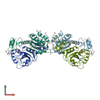 PDB entry 3tb2 coloured by chain, front view.