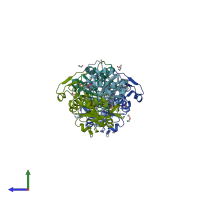 PDB entry 3tb2 coloured by chain, side view.