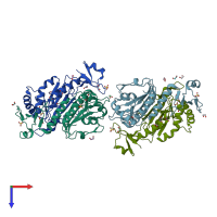 PDB entry 3tb2 coloured by chain, top view.