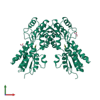 Homo dimeric assembly 1 of PDB entry 3tb6 coloured by chemically distinct molecules, front view.